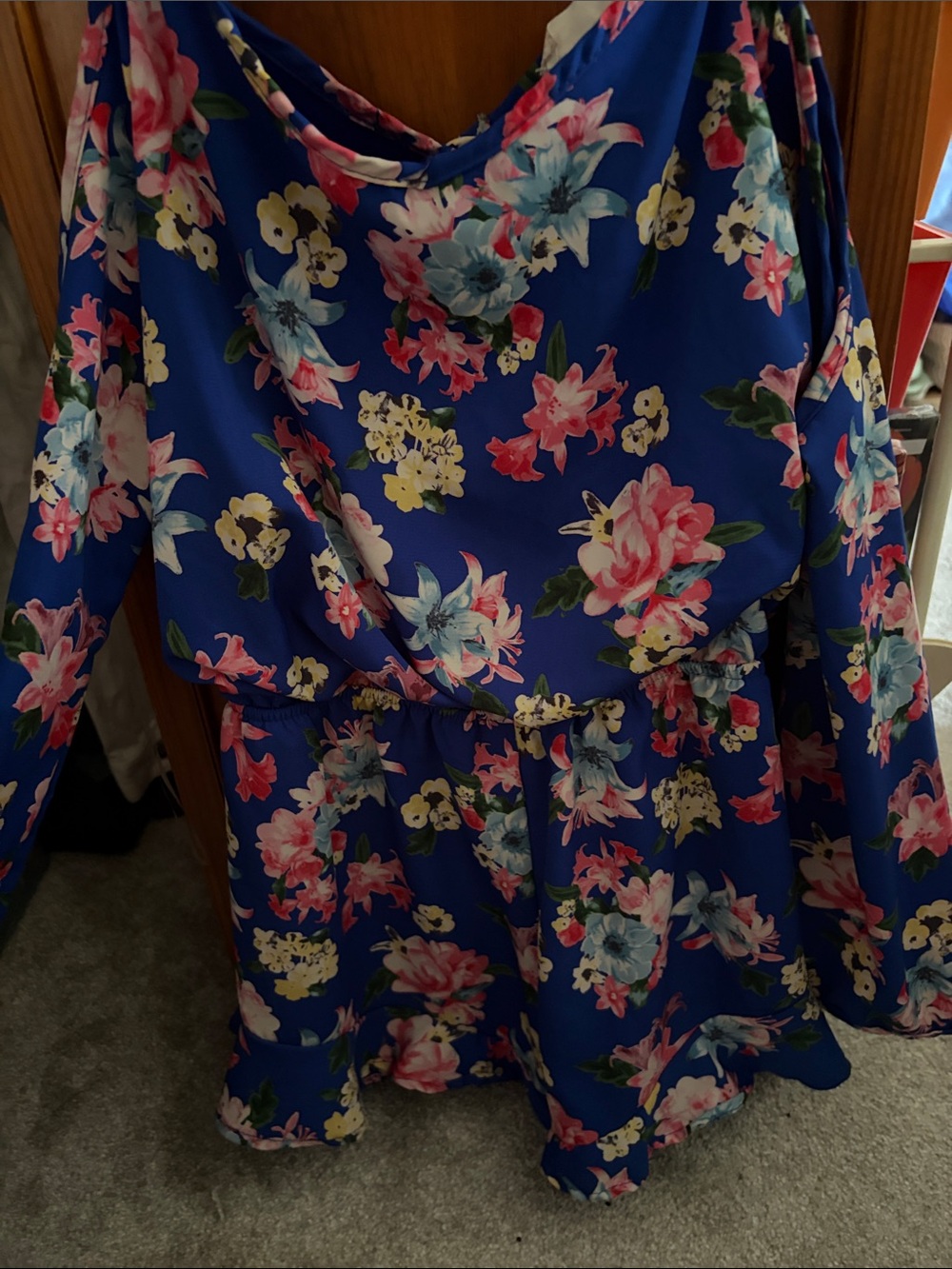 Altar'd State Royal Blue Floral Long Sleeve Dress